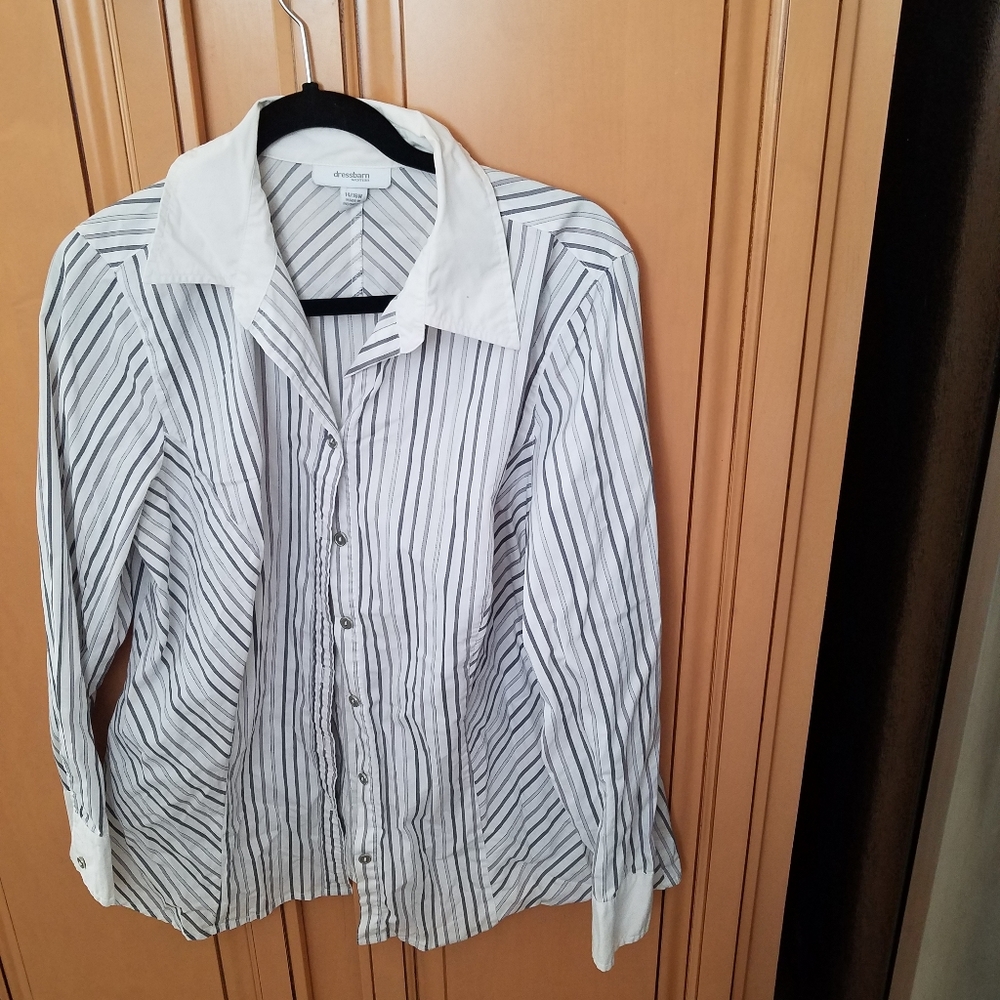 Dress Barn Women's Long Sleeve Fitted Striped Blouse, Size 14W/16W